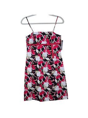 Y2K Byer Too! Women's Red Black Beige Cottage Retro Floral Mini Sundress Size 7